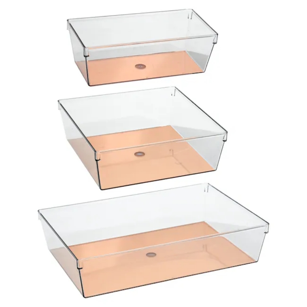 Clear Rose Gold Acrylic Organizers Pack Of 3